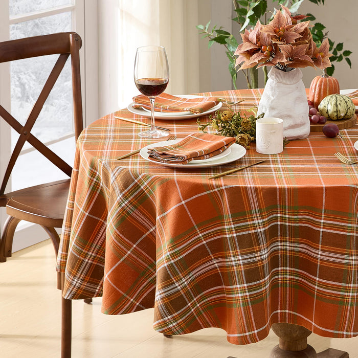 Culloden Plaid 100% Cotton Tablecloth & Napkins, Rust Green Fall Farmhouse Decor
