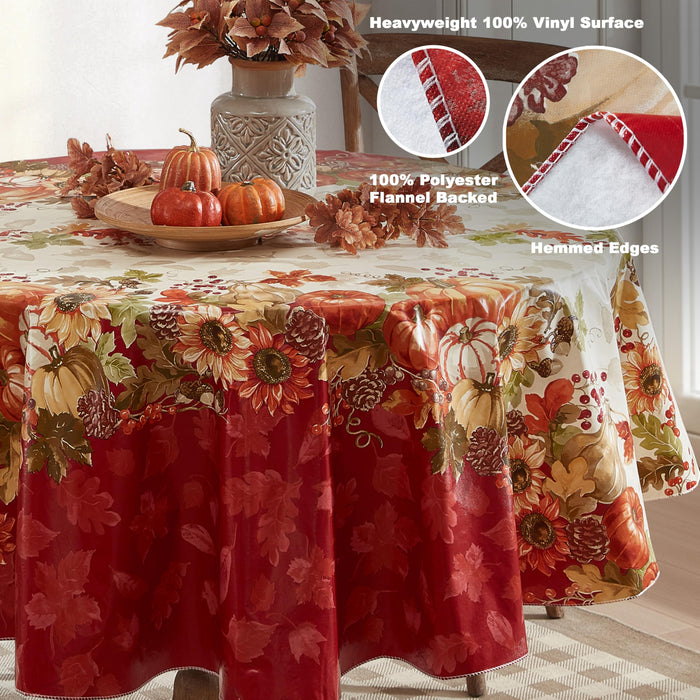 Bountiful Fall Harvest Vinyl Flannel Backed Autumn Tablecloth by Newbridge