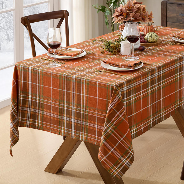Culloden Plaid 100% Cotton Tablecloth & Napkins, Rust Green Fall Farmhouse Decor