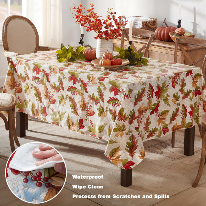 Rustic Fall Acorn and Leaf Print Autumn Vinyl Flannel Backed Tablecloth, Thanksgiving Autumn Leaves by Newbridge