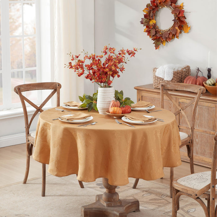 Tremont Leaf Damask Fabric Tablecloth & Napkins, Soil Resistant, Easy Care