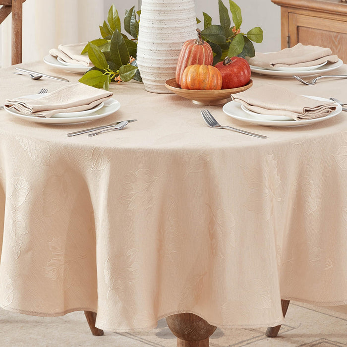 Tremont Leaf Damask Fabric Tablecloth & Napkins, Soil Resistant, Easy Care