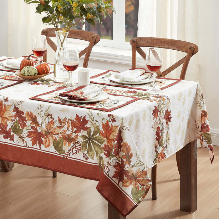Elements of Nature Fall Foliage Fabric Thanksgiving Tablecloth, Wrinkle Resistant