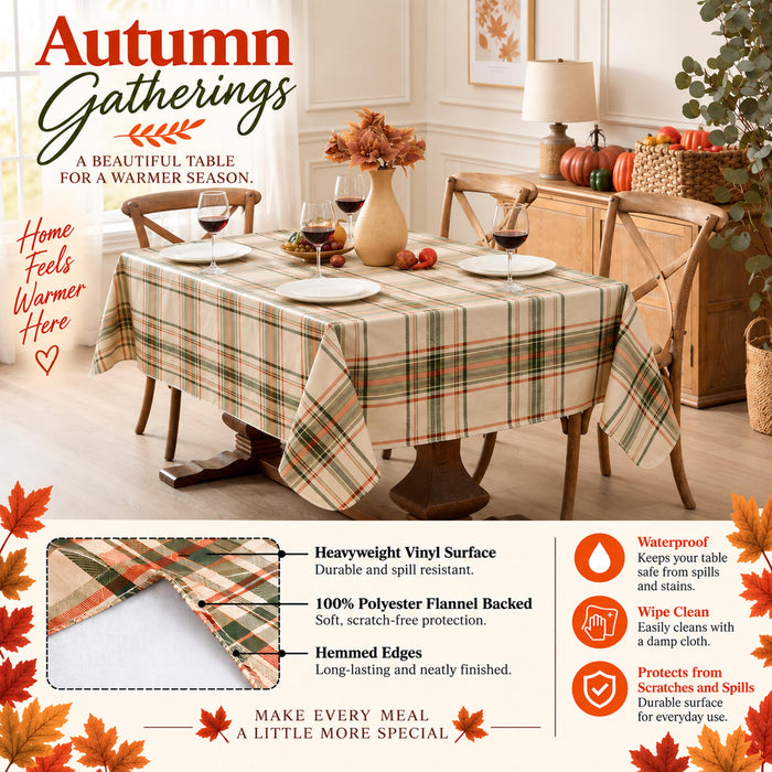 Pocono Plaid Rust and Sage Vinyl Tablecloth with Flannel Backing by Newbridge