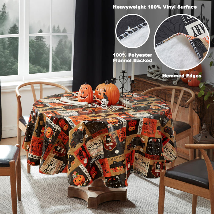 Rustic Spooky Farm Halloween Vinyl Tablecloth with Flannel Backing by Newbridge