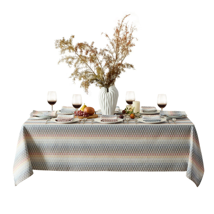 Home Bargains Plus Thanksgiving Hilton Plaid Fabric Tablecloth, Red Taupe Cream Woven Gingham Check Harvest Easy Care Cotton Blend Table Cover and Napkin
