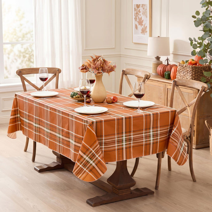 Pocono Plaid Rust and Sage Vinyl Tablecloth with Flannel Backing by Newbridge