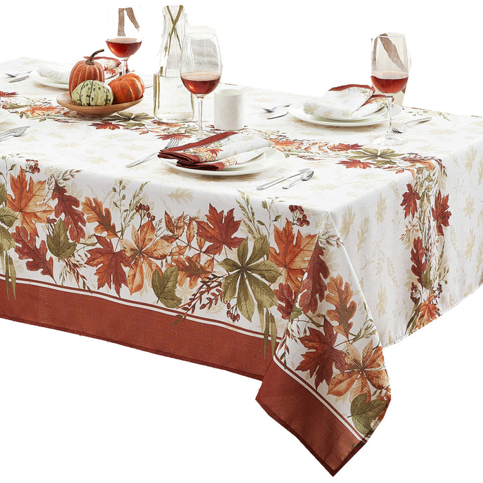 Elements of Nature Fall Foliage Fabric Thanksgiving Tablecloth, Wrinkle Resistant