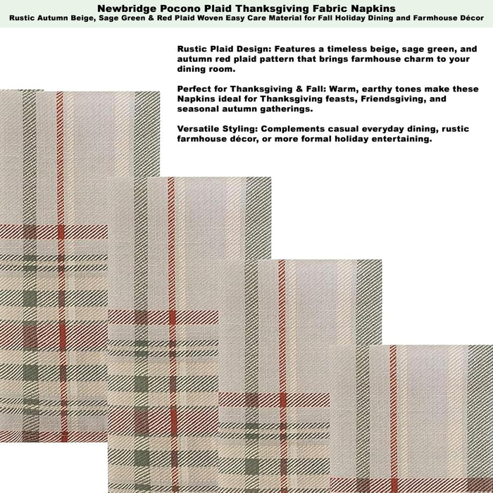 Pocono Plaid Thanksgiving Tablecloth, Farmhouse Green & Rust, Stain Repellent