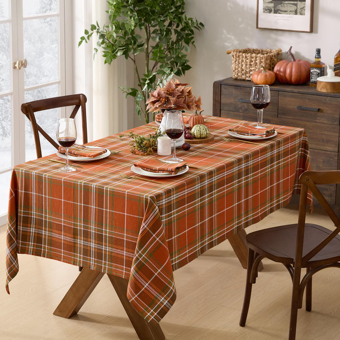Culloden Plaid 100% Cotton Tablecloth & Napkins, Rust Green Fall Farmhouse Decor