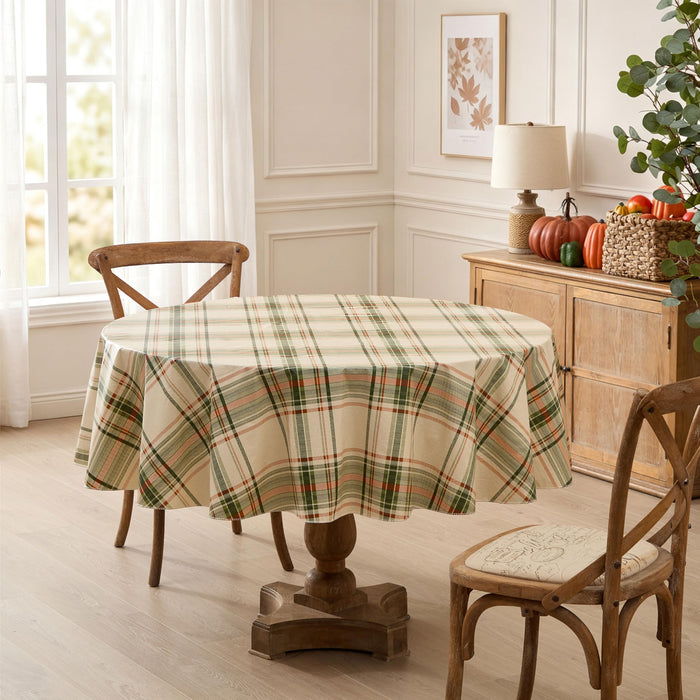 Pocono Plaid Rust and Sage Vinyl Tablecloth with Flannel Backing by Newbridge