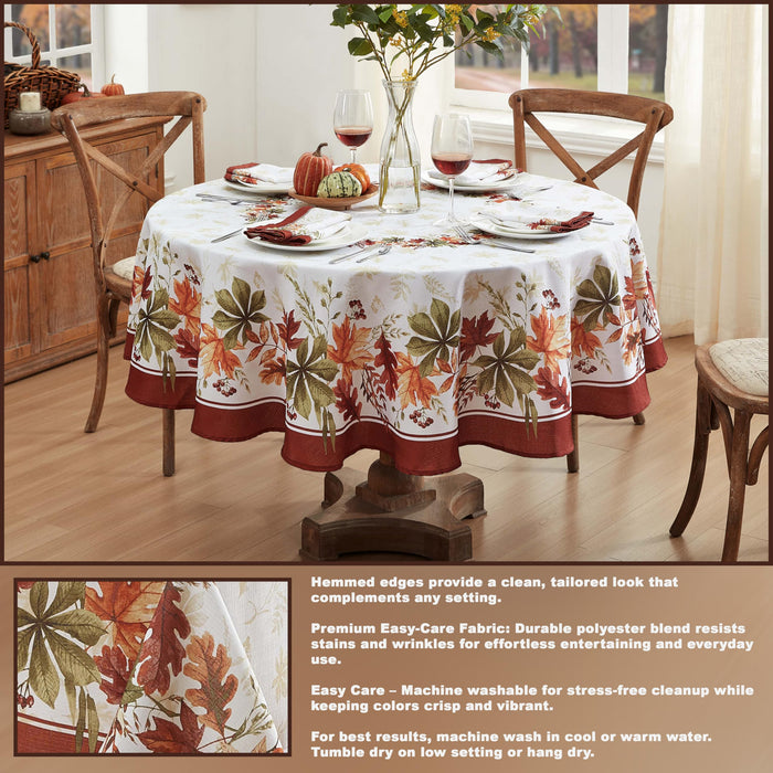 Elements of Nature Fall Foliage Fabric Thanksgiving Tablecloth, Wrinkle Resistant