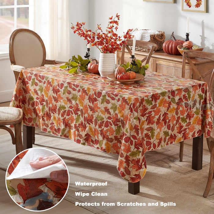 Leaves are Falling Autumn and Thanksgiving Print Vinyl Flannel Backed Tablecloth by Newbridge