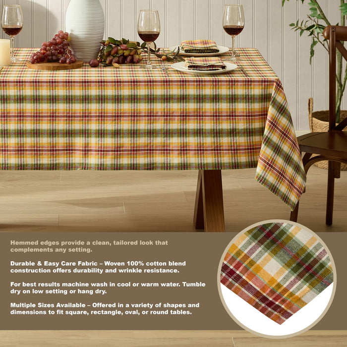 Wheatfield Golden Yellow Plaid Cotton Tablecloth for Fall & Thanksgiving