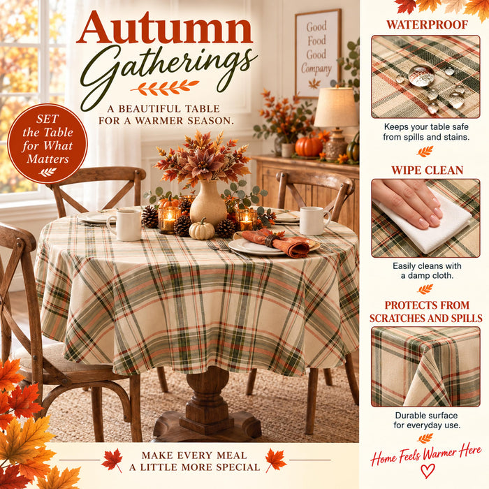 Pocono Plaid Rust and Sage Vinyl Tablecloth with Flannel Backing by Newbridge