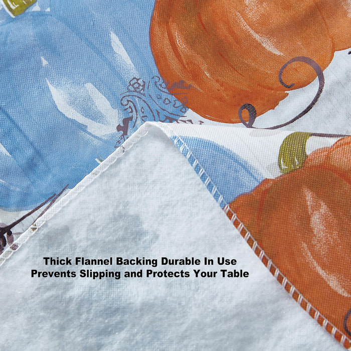 Blue Hampstead Farm Pumpkin Field Autumn and Thanksgiving Vinyl Flannel Back Tablecloth by Newbridge