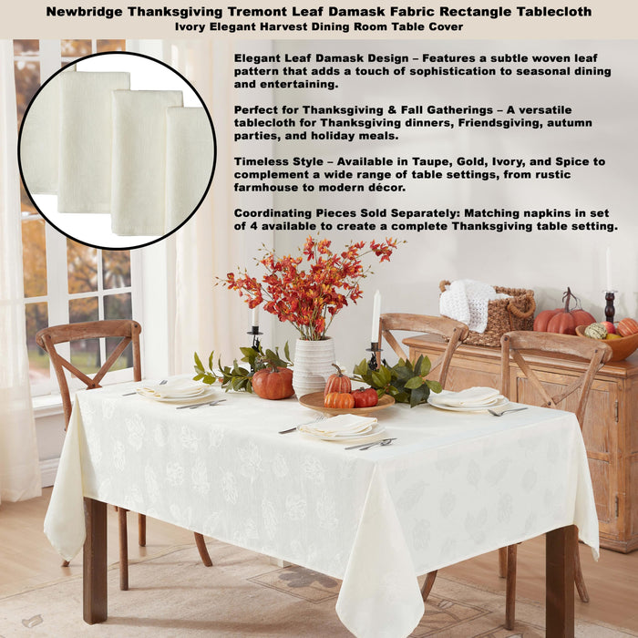 Tremont Leaf Damask Fabric Tablecloth & Napkins, Soil Resistant, Easy Care