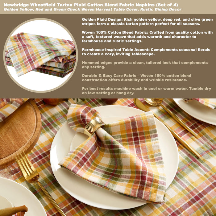 Wheatfield Golden Yellow Plaid Cotton Tablecloth for Fall & Thanksgiving