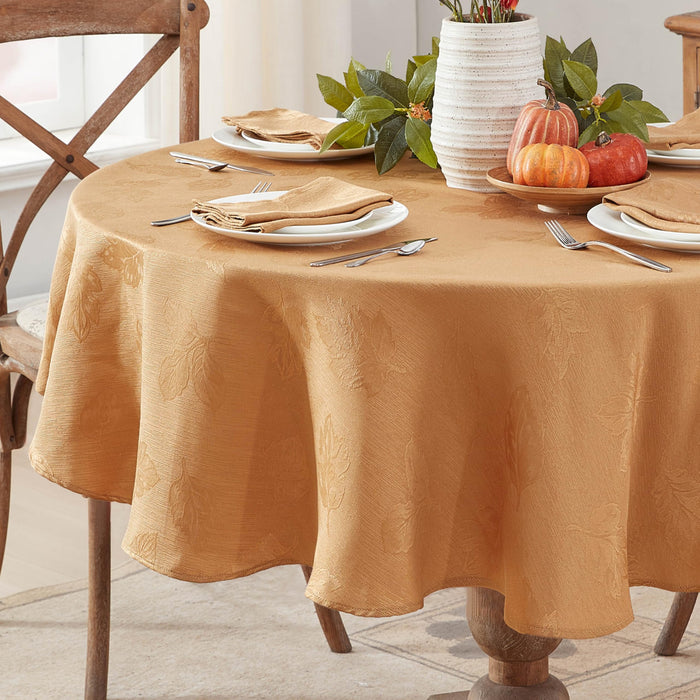 Tremont Leaf Damask Fabric Tablecloth & Napkins, Soil Resistant, Easy Care
