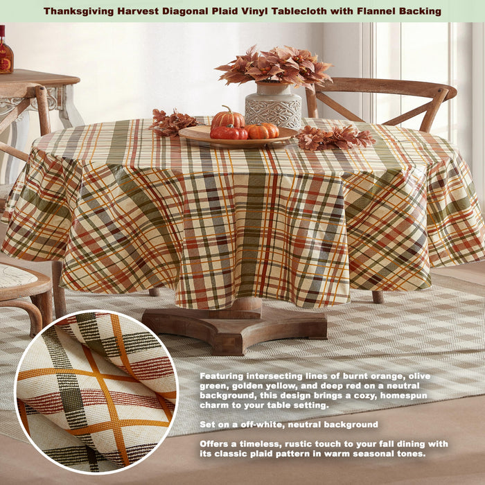 Harvest Diagonal Plaid Contemporary Autumn and Thanksgiving Vinyl Flannel Backed Tablecloth by Newbridge