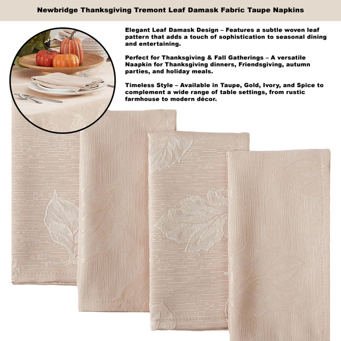 Tremont Leaf Damask Fabric Tablecloth & Napkins, Soil Resistant, Easy Care