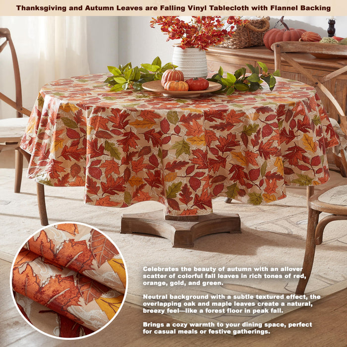 Leaves are Falling Autumn and Thanksgiving Print Vinyl Flannel Backed Tablecloth by Newbridge