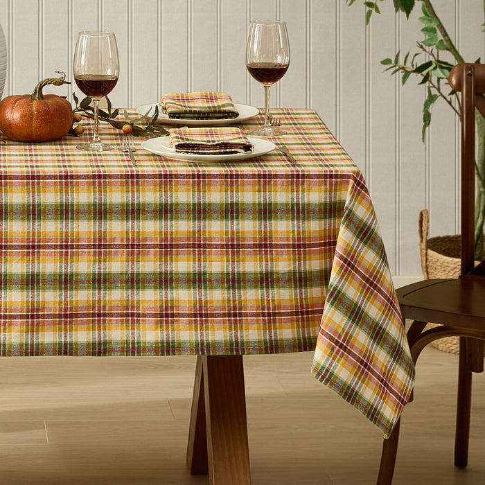 Wheatfield Golden Yellow Plaid Cotton Tablecloth for Fall & Thanksgiving