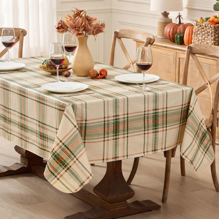 Pocono Plaid Rust and Sage Vinyl Tablecloth with Flannel Backing by Newbridge