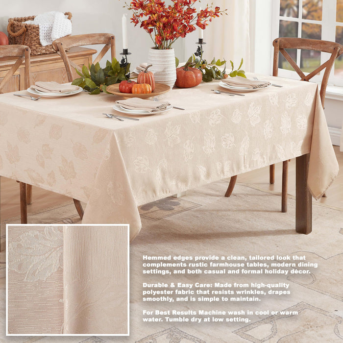 Tremont Leaf Damask Fabric Tablecloth & Napkins, Soil Resistant, Easy Care