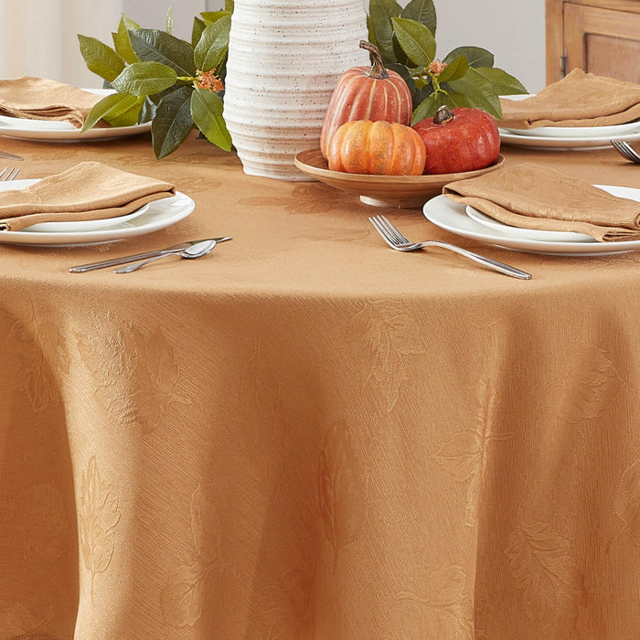 Tremont Leaf Damask Fabric Tablecloth & Napkins, Soil Resistant, Easy Care