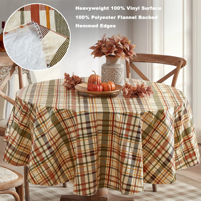 Harvest Diagonal Plaid Contemporary Autumn and Thanksgiving Vinyl Flannel Backed Tablecloth by Newbridge