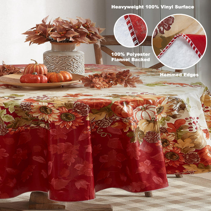 Bountiful Fall Harvest Vinyl Flannel Backed Autumn Tablecloth by Newbridge
