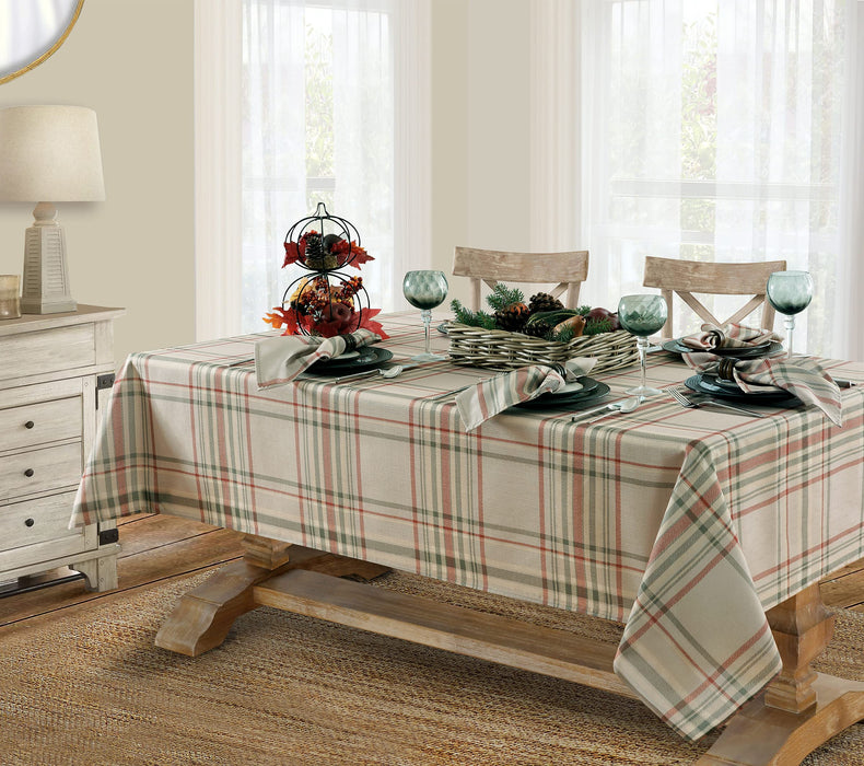 Pocono Plaid Thanksgiving Tablecloth, Farmhouse Green & Rust, Stain Repellent