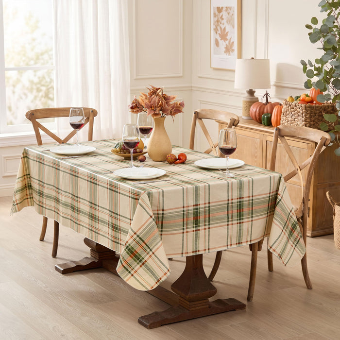 Pocono Plaid Rust and Sage Vinyl Tablecloth with Flannel Backing by Newbridge