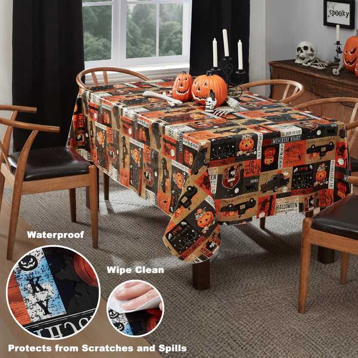Rustic Spooky Farm Halloween Vinyl Tablecloth with Flannel Backing by Newbridge