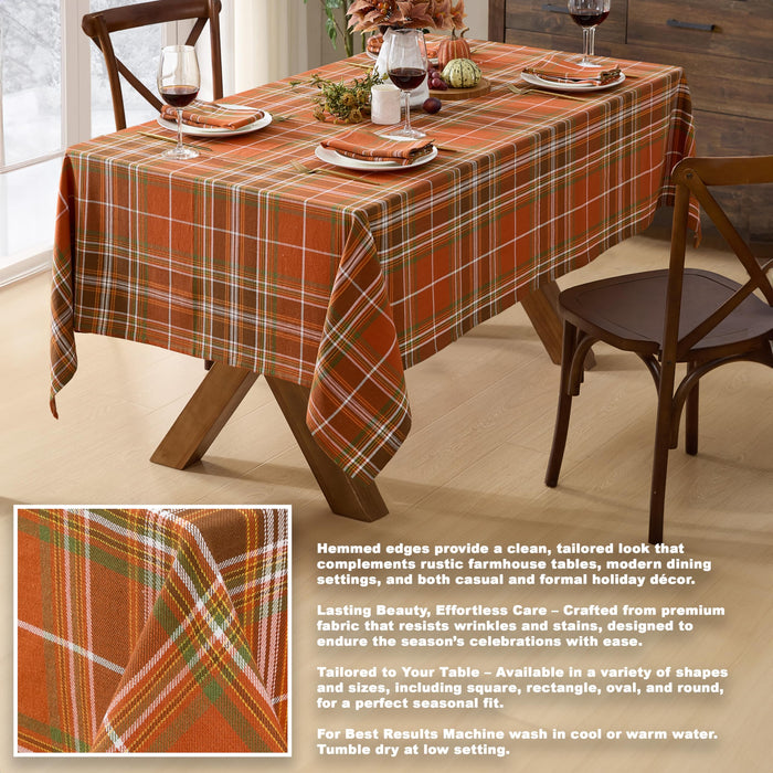 Culloden Plaid 100% Cotton Tablecloth & Napkins, Rust Green Fall Farmhouse Decor