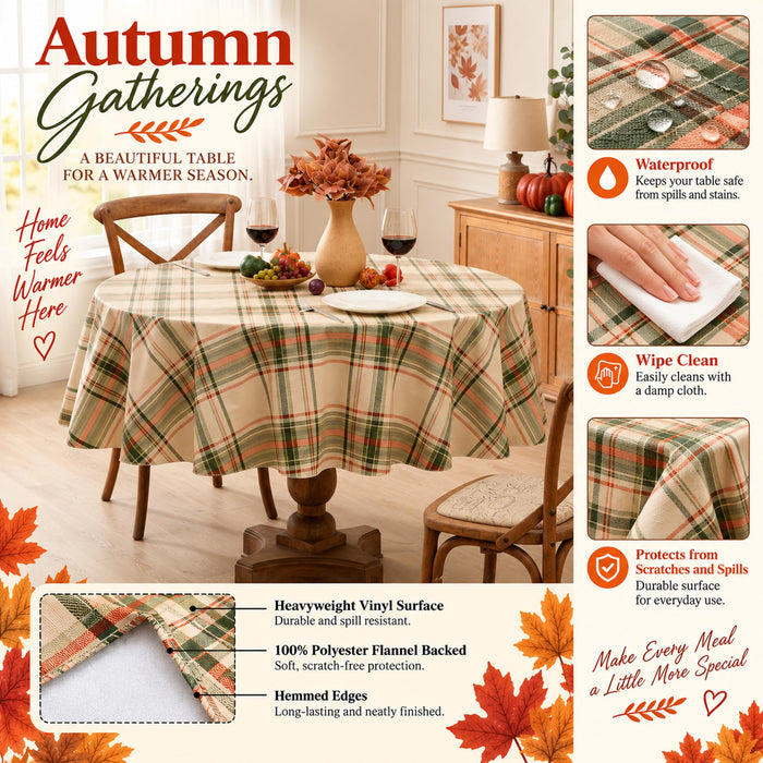 Pocono Plaid Rust and Sage Vinyl Tablecloth with Flannel Backing by Newbridge