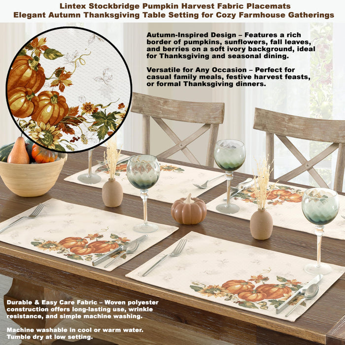 Stockbridge Pumpkin Harvest Thanksgiving Tablecloth, Sunflower & Acorn Border
