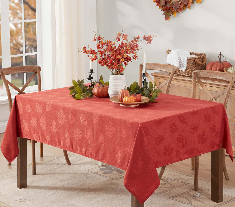 Tremont Leaf Damask Fabric Tablecloth & Napkins, Soil Resistant, Easy Care