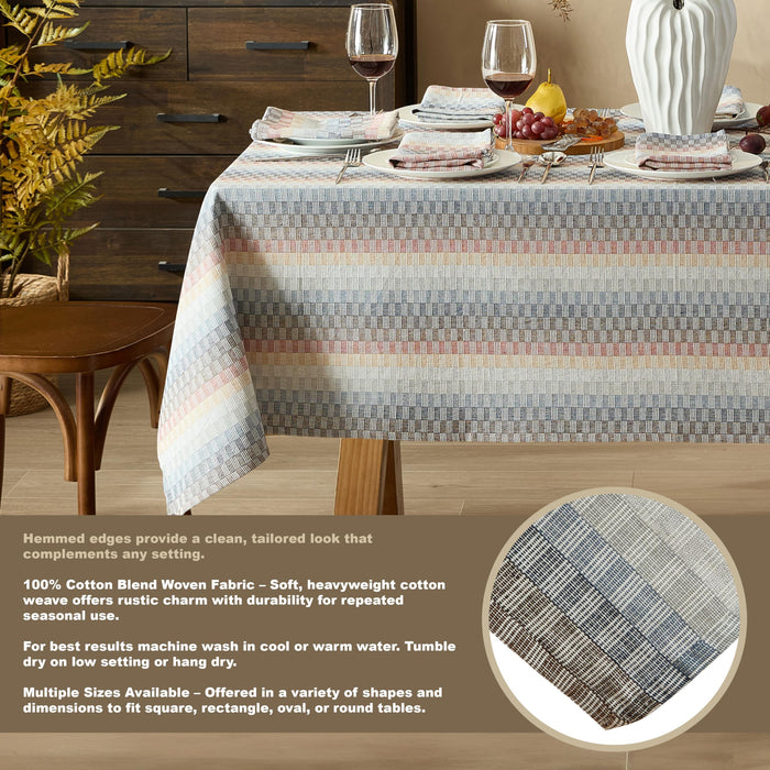 Home Bargains Plus Thanksgiving Hilton Plaid Fabric Tablecloth, Red Taupe Cream Woven Gingham Check Harvest Easy Care Cotton Blend Table Cover and Napkin