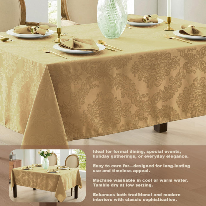 Newbridge Barcelona Luxury Damask Fabric Tablecloth, 100% Polyester, No Iron, Soil Resistant Holiday Tablecloths and Napkins