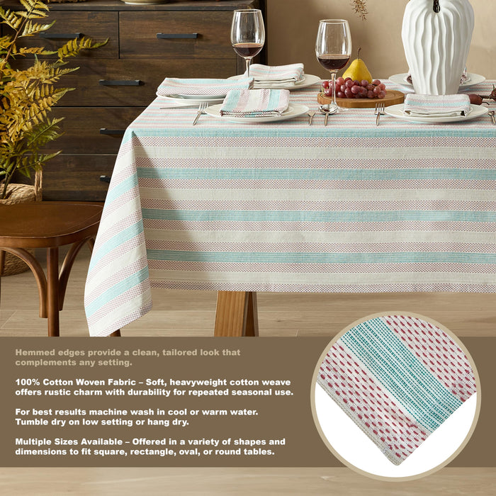 Home Bargains Plus Thanksgiving Hilton Plaid Fabric Tablecloth, Red Taupe Cream Woven Gingham Check Harvest Easy Care Cotton Blend Table Cover and Napkin
