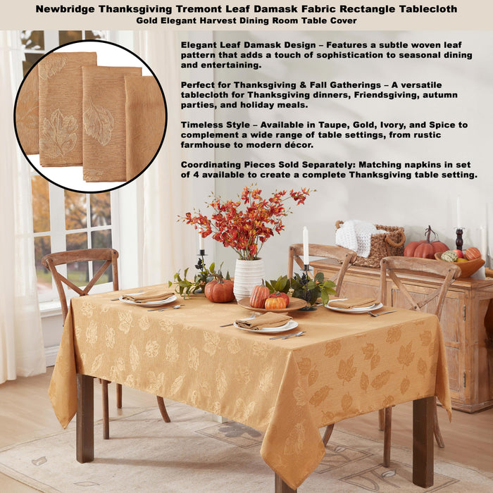 Tremont Leaf Damask Fabric Tablecloth & Napkins, Soil Resistant, Easy Care