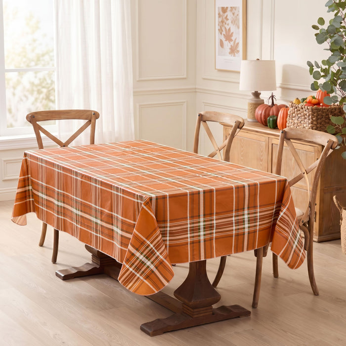 Pocono Plaid Rust and Sage Vinyl Tablecloth with Flannel Backing by Newbridge