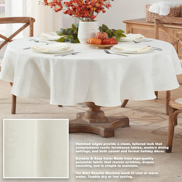 Tremont Leaf Damask Fabric Tablecloth & Napkins, Soil Resistant, Easy Care