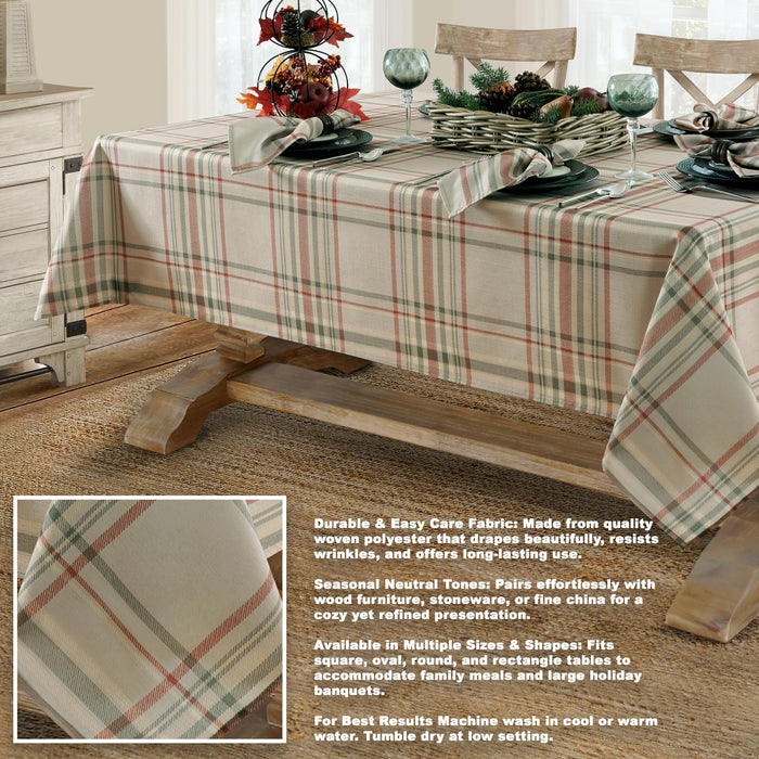 Pocono Plaid Thanksgiving Tablecloth, Farmhouse Green & Rust, Stain Repellent
