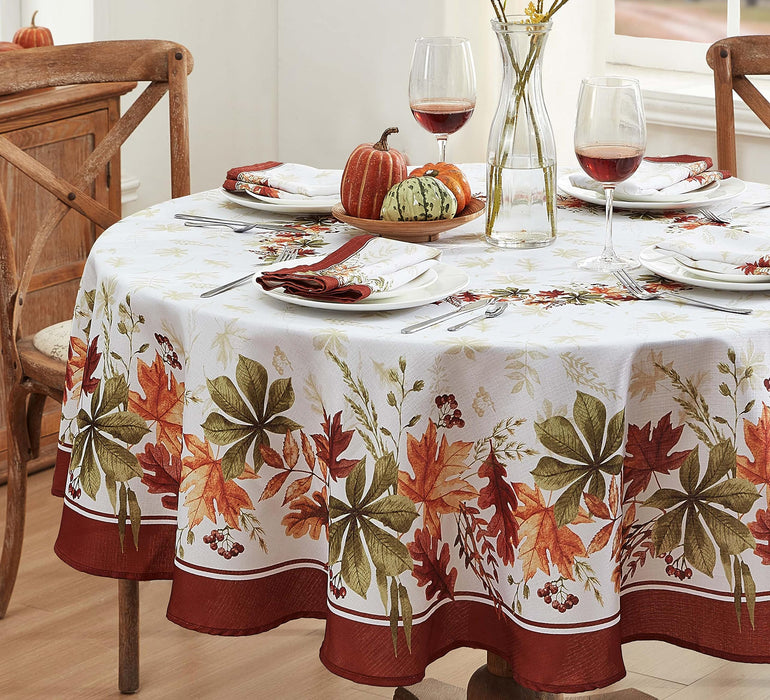 Elements of Nature Fall Foliage Fabric Thanksgiving Tablecloth, Wrinkle Resistant
