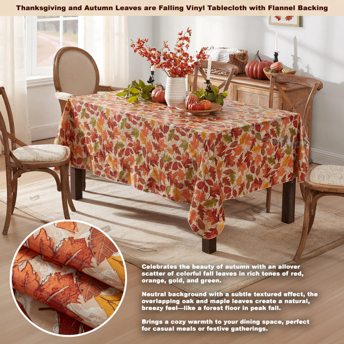 Leaves are Falling Autumn and Thanksgiving Print Vinyl Flannel Backed Tablecloth by Newbridge