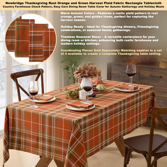 Culloden Plaid 100% Cotton Tablecloth & Napkins, Rust Green Fall Farmhouse Decor