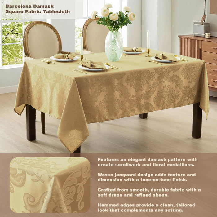Newbridge Barcelona Luxury Damask Fabric Tablecloth, 100% Polyester, No Iron, Soil Resistant Holiday Tablecloths and Napkins